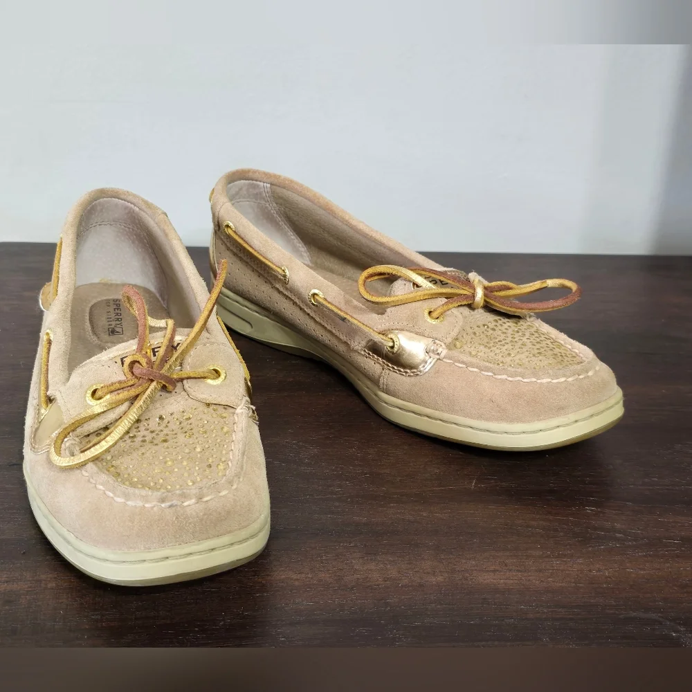 Sperry Top-Sider Leather Gold Sparkle Rhinestones Women's Size 8.5M - Picture 2 of 10